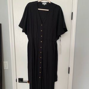 Black button down casual  midi dress